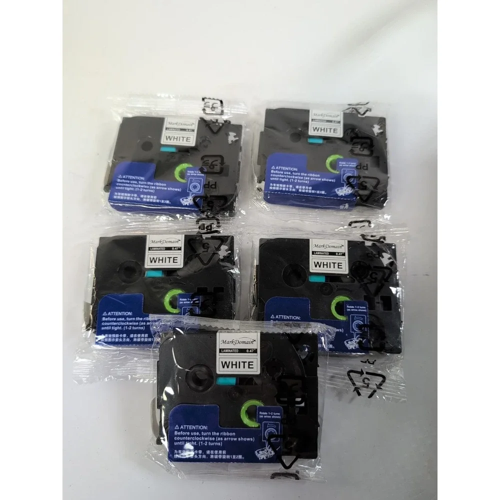 Laminated‎ Tape 12mm 0.47 white / Black compatible with brother New 5 Pack